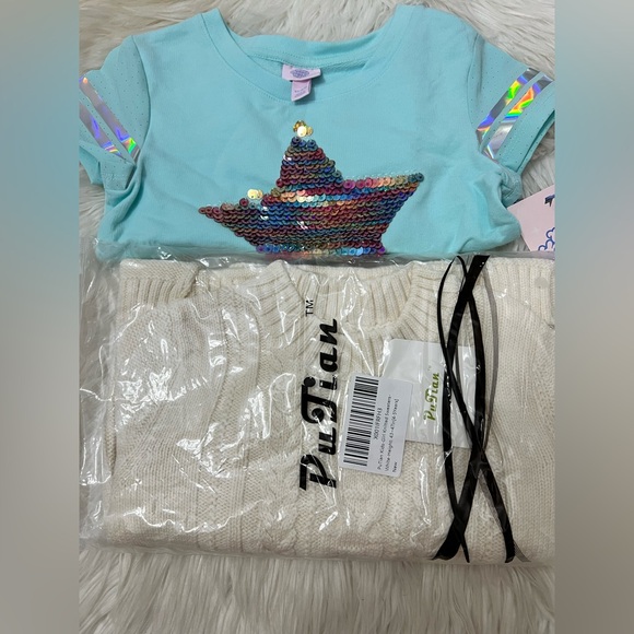 Other - GIRLS SWEATER & SHIRT DUO BUNDLE - Star shirt and cream knitted sweater-size4-5